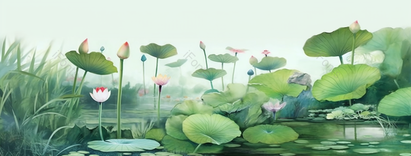 小清新风格绿色的荷叶荷花插画背景,插画/手绘图,插画/手绘图库,插画/手绘图下载,插画/手绘